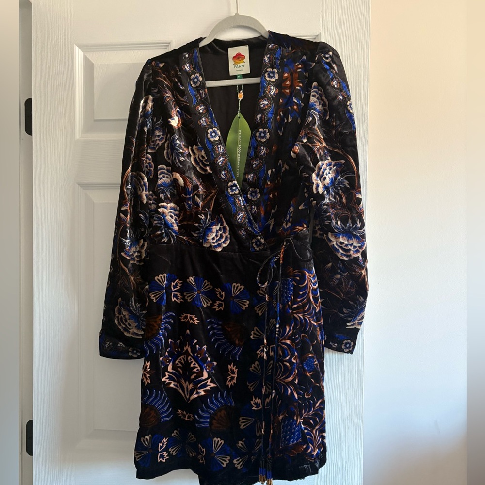 NWT Farm Rio Black Arabesque Mix Scarves Wrap Mini Dress